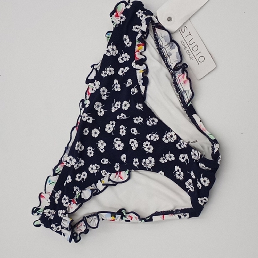 Anne Cole Floral Lettuce‎ Shirred Bikini Bottom Multicolor XS